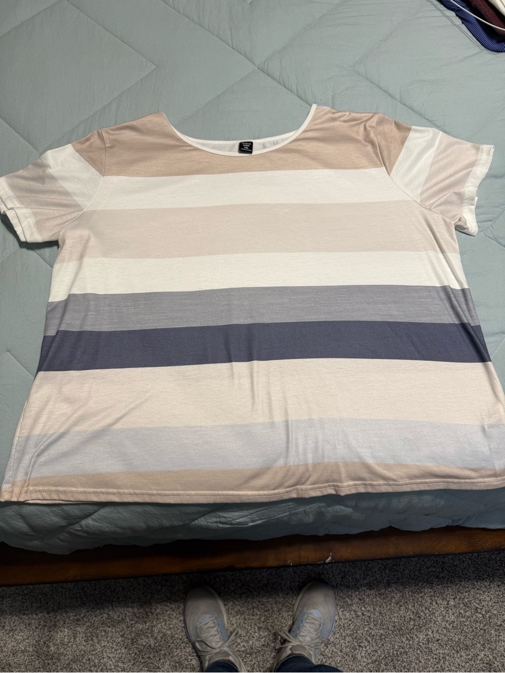 SHEIN Striped Tee in White and Beige